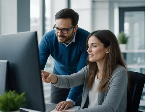 Büroteam eines mittelständischen Unternehmens in Düsseldorf an zentral betreuten Arbeitsplätzen