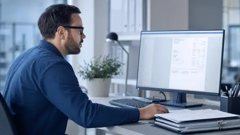 E-Rechnung ab 2027: Mitarbeiter prüft eine strukturierte elektronische Rechnung in der Buchhaltungssoftware am Bildschirm