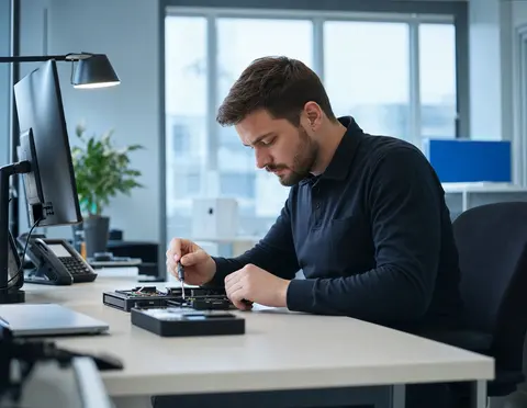 IT-Team von Lota Engineering überwacht Kundensysteme per Monitoring im Düsseldorfer Büro