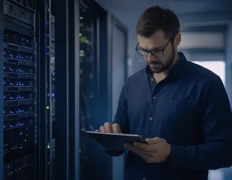 IT-Techniker von Lota Engineering stellt Daten aus einem getesteten Backup eines Düsseldorfer Unternehmens wieder her